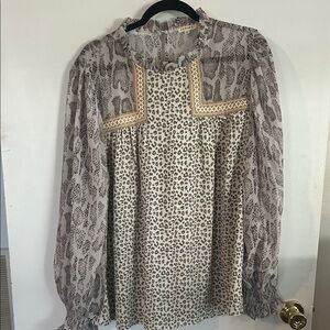 JODIFL Leopard and Snake Print Blouse with Gold Trim